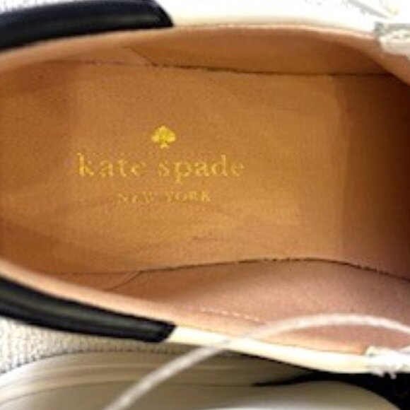 Kate Spade white leather lace-up sneakers with black accents NWOT Size 8-1/2 - Picture 6 of 9